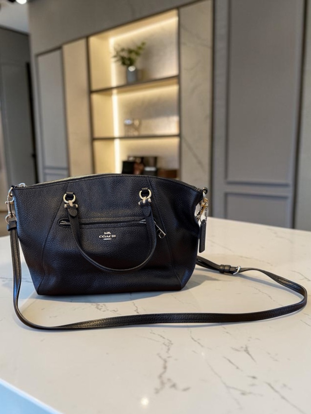 Coach Black Pebbled Leather Shoulder Tote with Removable Crossbody Strap